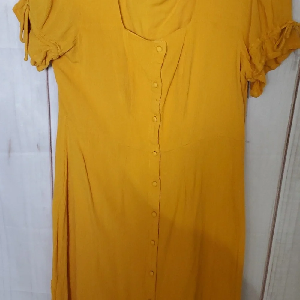 Vero Moda Yellow Button Up Square Neck Cotton Dress Size M Fall/Spring/Summer - Picture 4 of 9